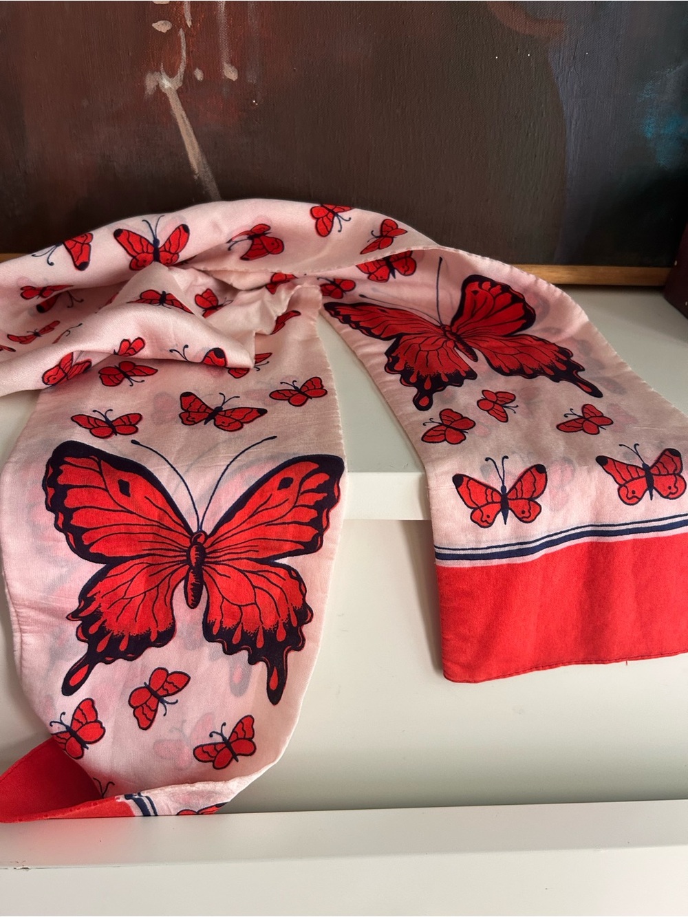Y2K Pink Red Butterfly Skinny Scarf Head Wrap Neck Hair Scarf Bandana